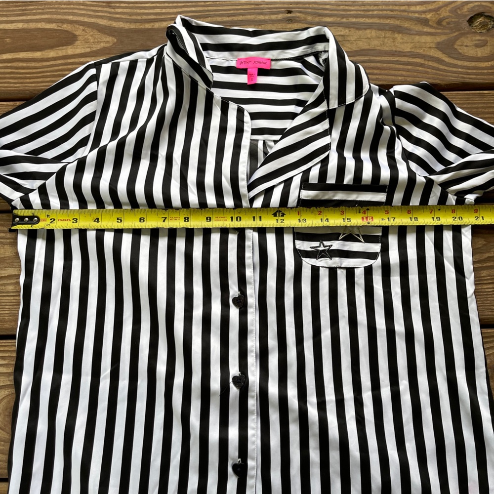 Betsey Johnson Black White Striped Pajama Set Moon Star Sleepwear Size Small - Picture 14 of 16